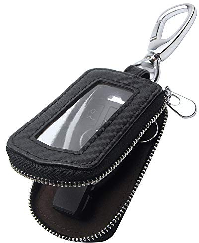 VSLIH Universal Vehicle Car Key case Genuine Leather Car Smart Key Chain Keychain Holder Metal Hook and Keyring Zipper Bag for Remote Key Fob