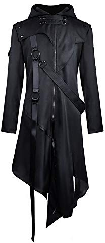 Feynman för män, vintage, frack, steampunk, gotisk jacka, viktoriansk retro, medellång, kappa, punk, karneval, cosplay, kostym, smoking, uniform, svart