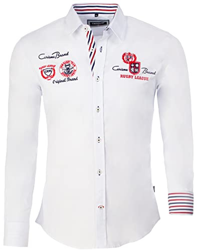 Carisma Camisa de hombre de manga larga de 97% algodón • Camisa de manga larga con bordado para hombres • Camisa informal de negocios para boda y trabajo • Camisetas para hombre corte regular 8004