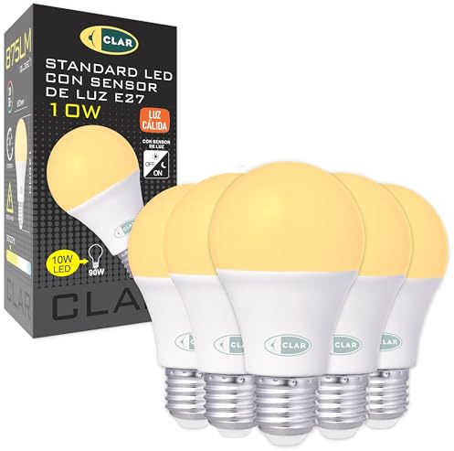 CLAR - LED Mit Dämmerungssensor E27, LED Dämmerungssensor, Sensor Lampe, Daylight, 10W 3000Kº (Pack 5)