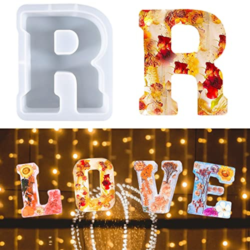 Molde de Letras Grandes para Resina, Molde de Resina Epoxi del Alfabeto, Molde de Letras de Silicona 3D, Molde de Lletras de A a Z, Molde de Resina de Arte de Palabras de Cristal para Bricolaje (R)