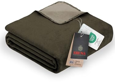 Ibena Dublin Kuscheldecke 150x200 cm - Wendedecke Petrol Khaki Oliv, angenehm warm und besonders weiche Baumwollmischung, hervorragende Qualität