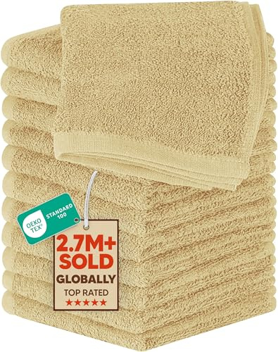 Utopia Towels Baumwoll-Waschlappen-Set – 100% ringgesponnene Baumwolle, hochwertige Flanell-Waschlappen, sehr saugfähig und weich, Fingerspitzen-Handtücher (12 Stück, Beige)