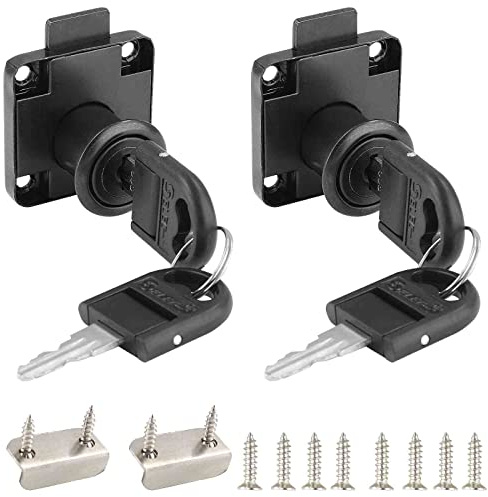 Waziaqoc 2 Pack Drawer Lock with Keys, Black Cylinder Office Cam Mailbox Lock for 17mm-22mm Fixing Important Documents, Cabinet, Wardrobe, Desk Letter Box