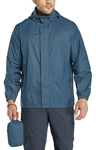 33,000ft Mens Waterproof Jackets Outdoor Windproof Lightweight Rain Jacket | Packaway Rain Coats, Hiking Windbreaker Jacket, Stand-Up Collar/Hooded, Breathable Ultralight Jacket for Golf Cycling Fishing