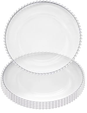 WedDecor Klarglas-Platzteller mit transparentem Perlenrand für Tafelaufsatz, Präsentation, Speiseteller-Set, Hochzeiten, Bankette, Weihnachtsfeiern, Tischdekorationen, 6 Stück