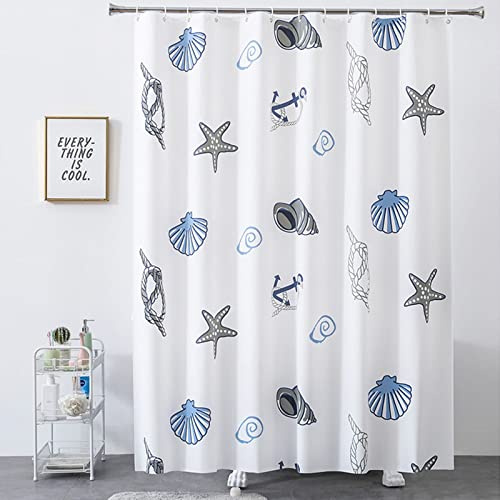 Whoiy Duschvorhang Waschbar, Shower Curtains 240X200 Peva Muschel Blau Weiß Waschbar Duschvorhänge Anti Schimmel für Heim Schlafsäle
