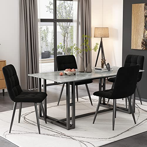 ModernLuxe Esszimmerstuhl 4er Set Wohnzimmerstuhl Polsterstuhl Loungesessel Weicher Sitz und Rücken, mit Metallbeinen, Küchenstühle (Samt Schwarz)