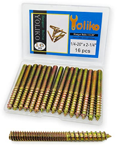Yoliko 16 Pack 1/4-20 x 2-1/4 Inch Hanger Bolts 1/4-20 Double Headed Bolts 1/4 Wood Dowel Screw Self-Tapping Screw Hanger Bolts for Furniture Screws Double Screw Threaded Rods Bolt 57.2mm Length