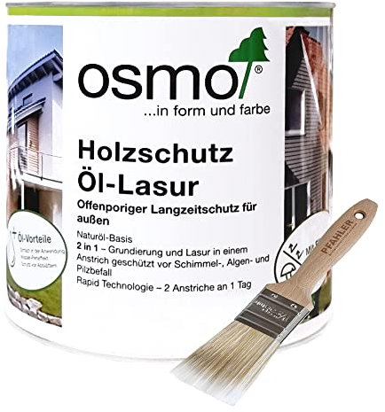 OSMO. Holzschutz Öl-Lasur. 2,5l + Flächenstreicher Pinsel von Pfahler (728 Zeder transparent)