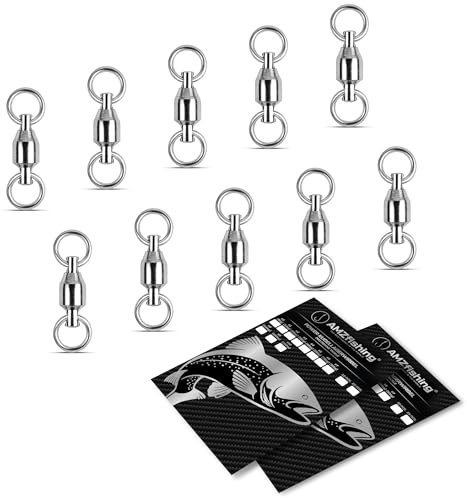 AMZfishing NEU 10x Kugellager-Wirbel | Kugellagerwirbel | Karabinerwirbel Angeln | Wirbelsortiment | Wirbelset | Angelwirbel | Angel Wirbel | Angeln Wirbel (10 Pcs, #4 (45kg)) OS