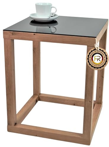 freeroom24, Beistelltisch, Wohnzimmertisch, Couchtisch, Coffee Table, Kaffeetisch, Blumenhocker, Blumensäule, Cube, Holzoptik Artisan Eiche Nachbildung, Glas schwarz, 30 x 30 x 40cm, Made in Germany
