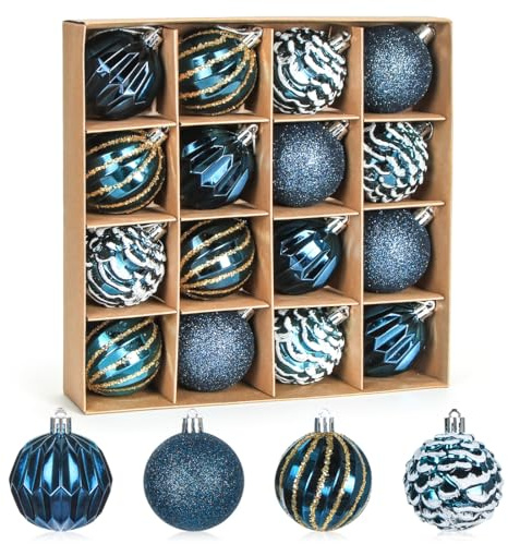 Meleager Bolas de Navidad Azul Oscuro, Bolas de Navidad Grandes 6cm, Adornos árbol de Navidad 16PCS, Navidad Esferas de Plastico, Pintado Bolas Adornos, Decoraciones para Festivales