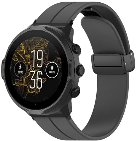 Ersatz-Uhrenarmband, 24 Mm Magnetisches Faltschließe-Band für Suunto 7 9 D5i, Weiches Silikon-Sport-Ersatzarmband, Schnellverschluss-Armband (Black)
