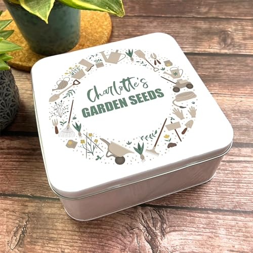 Square Frame Garden Tools Flowers Herbs Plants Personalised Seeds Tin Personalised Gift | Custom Gift | Personalized Tin | Personalised Tins | Gift For Her | Gift For Him