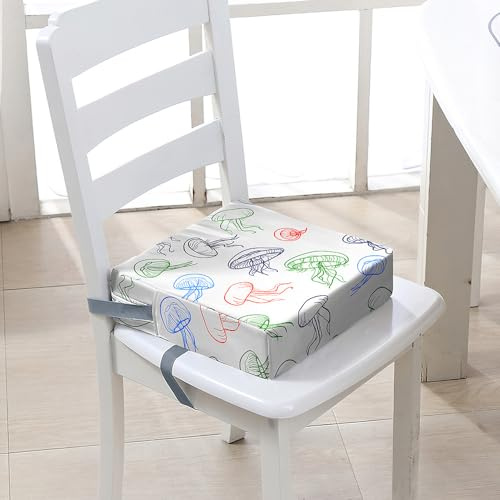 FANSU Kinder Sitzkissen Sitzerhöhung Stuhl, Qualle Druck Baby Kind Sitzkissen Quadrat Zerlegbar Kleinkinder Esszimmerstuhl ErhöHen Pad Esszimmer Boostersitze (40x40x10cm,Weiß)