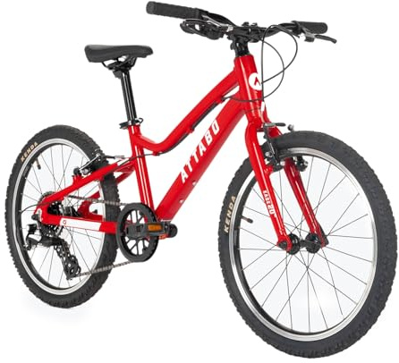 ATTABO Ease 20 Kinderfahrrad 20 Zoll – leichtes Aluminium-Bike mit Shimano Altus 7-Gang Schaltung – ergonomischer BMX-Lenker & niedriger Einstieg – Fahrrad für Kinder 6–9 Jahre (115–135 cm) (Rot)