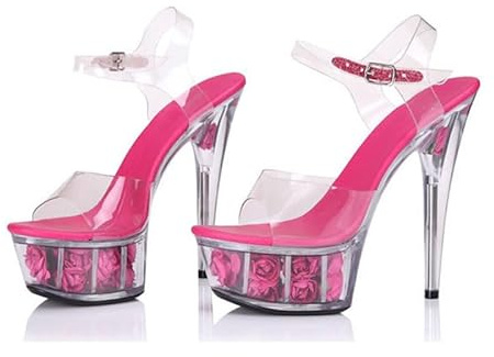 Denova's Sandalias de tacón alto con plataforma de tacón alto para mujer, color negro, rojo, blanco, rosa, fucsia, talla 5-12 de EE. UU