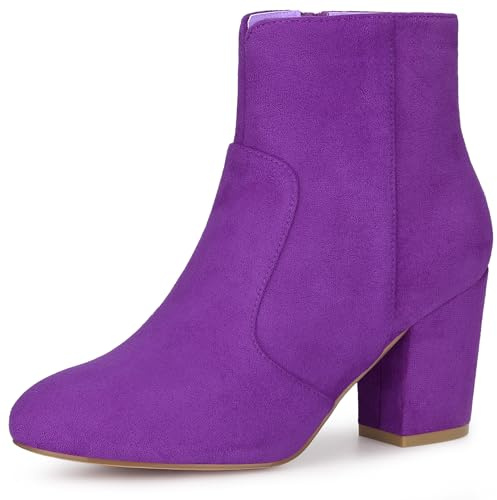 Allegra K Stivaletti da donna con zip laterale punta tonda tacco grosso, Viola, 37 EU