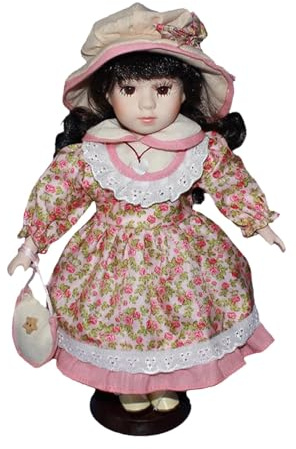 CoudarTitie Poupée Miniature Rustique de 30 Cm (11,81 Pouces) en Porcelaine, Représentant Une Fillette Aux Cheveux Bouclés. Idéale comme Objet de Collection, Rose