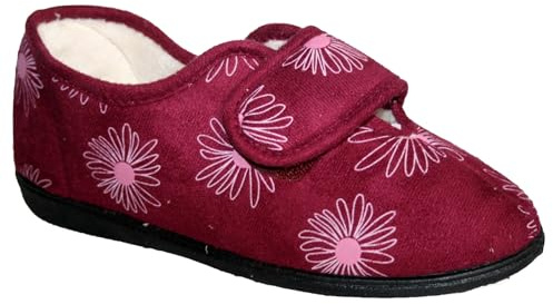 footloose.shoes Ladies Fully Washable Diabetic Touch Fastening Strap Shoe Slipper Sizes 3-8 (Wine, UK Footwear Size System, Adult, Women, Numeric, Wide, 5)