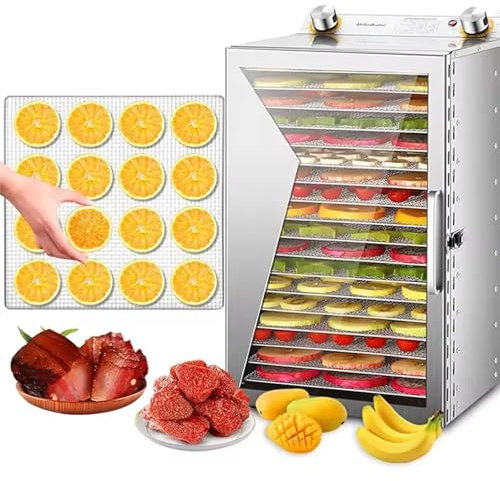 BDJSN 18 Tray Food Dehydrator, Commercial Stainless Steel Vegetables Dryer with 24H Timer & 30-90°C Temperature Control, 3D Uniform Drying, for Fish Fruit Meat Jerky Herb