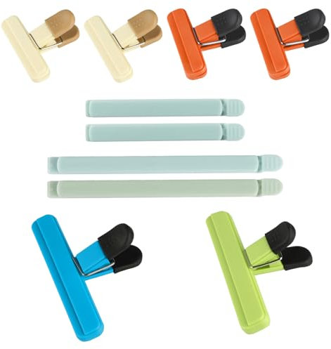 10 Stk. Verschlussclips für Tüten: 6 Tütenclips + 4 Verschlussklammern für Tüten, Kunststoff Klipser für Tütenklammern, Verschlussclips für Beutel Süßigkeiten Snack Lebensmittel Gefrierbeutel Clips