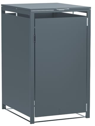 VCGGAIP Mülltonnenbox für Tonnen 120L und 240L Mülleimer(68 x 116 x 80cm)-Metall Mülltonne mit Magnetverschluss und Schloss (Dunkelgrau)