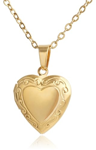 Beixiter Stainless Steel Vintage Heart Shaped Locket Pendant Necklace for Women, 18K Gold Plated
