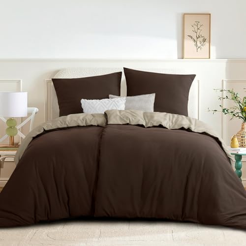 RUIKASI Bettwäsche 135x200 Braun Khaki 4teilig - Wendebettwäsche Bettbezug 135 x 200 mit Reißverschluss, Oeko-TEX Mikrofaser Bettwäsche Sets, Weich und Bügelfrei
