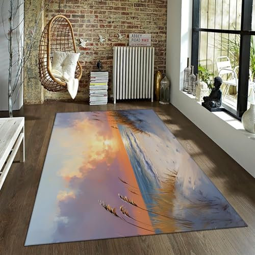 HOBBOY soffici nuvole tappeto tramonto spiaggia area tappeto canne mare tappeto pelo pelo corto tappeto tappeto antiscivolo per interni per soggiorno camera da letto 120 x 180 cm