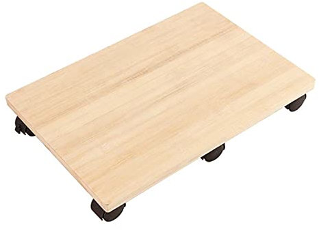 Wooden Plant Pot Trolley Heavy Duty 12 Inch Rectangle Plant Stand with Wheels Indoor Outdoor Flower Pot Caddy Cute Furniture for Patio and Garden