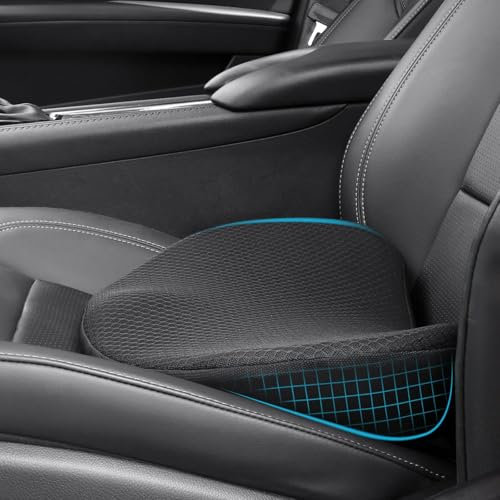 OLYDON Car Seat Cushion for Driving - Comfort Memory Foam for Car Driver Seat- Back Support & Pain Relief - Car Travel Accessories for Long Trips (Black)