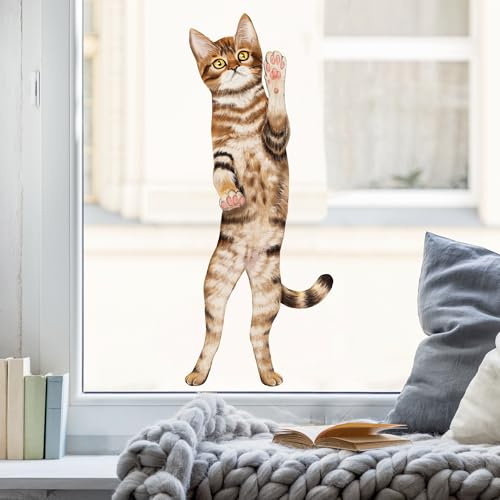 Wandtattoo Loft Fensterbild stehende Katze wiederverwendbar, A4 Bogen, Fensteraufkleberl, Selbstklebende Fenstersticker, Abziehbilder, Fensterdeko,