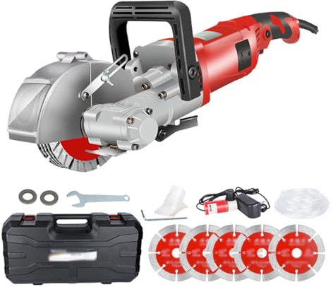 4000W Electric Wall Rozadora, Máquina cortadora de ranuras de pared con 5 hojas de sierra de 121 mm, Profundidad de corte de 0-37 mm, Ranuradora de hormigón de 7500 RPM para cortar granito(Red)