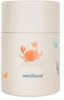 Miniland Termo Bebé para Comidas 600ml, +12h Frío y Calor | Crabsy | Contenedor de Acero Inoxidable y Aislamiento de Doble Pared, Cierre Hermético para Papillas, Pure y Comidas Fuera de Casa