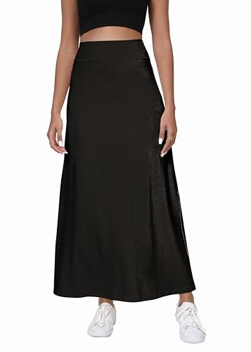 EXCHIC Mujeres Cómodo Engrosar A Línea Cintura Alta Maxi Falda Elegante Elástico Punto Larga Faldas(M, Negro)