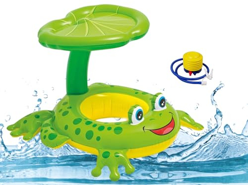 NMM Baby Schwimmring mit Sonnendach, Frosch-Babyboot mit Abdeckung und UPF-Schutz, Baby-Float füR 3-36 Monate