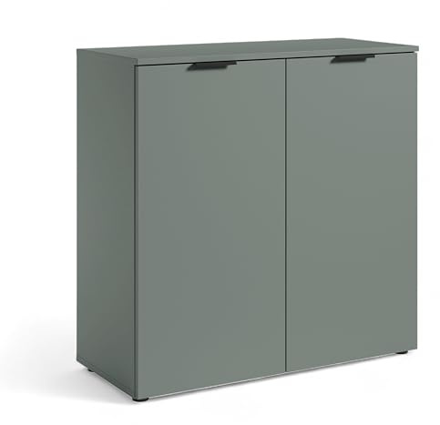 LINZ Kommode in Salbei - Modernes Sideboard mit viel Stauraum - 90 x 90 x 40 cm (B/H/T) | Modernes Design mit 2 Türen, 2 Einlegeböden, schwarzen Griffen und praktischem Stauraum in Salbei