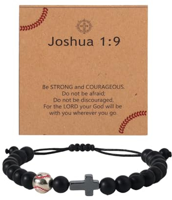 Mikovivi Bracelet Croix Baseball avec Ensemble de Cartes, Bracelets Croix Chrétiens Réglables Charme Sport Bijoux Cadeaux Accessoires Religieux pour Enfants Adolescents Garçons Fils Petit-fils