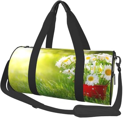Runde Seesack aus Segeltuch mit Blumenmuster und Gänseblümchen, wasserdicht, reißfest, faltbare Wochenend-Reisetasche