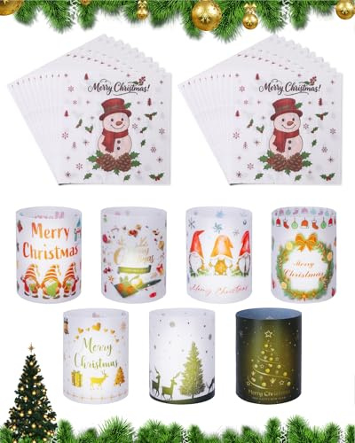 14 Windlicht Tischdeko Weihnachten & 20 Pcs Servietten Weihnachten,Weihnachtsservietten mit motiv,Servietten 33x33 cm,Weihnachtsdeko Innen,Weihnachten Deko Tisch für Teelichter Kerzen