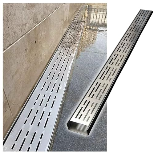 U-Shaped Storm Drain with Metal Cover - 39.4 Long Sewer Grates for Yard, Garden, Landscape, Driveway, Sports Courts - 100x10x5cm with 3.8cm Holes for Efficient Water Flow