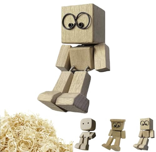 Shaking Wooden Man Figur, Handgefertigte Holzfiguren Mit Wackelfüßen, Wackelnder Holzmanns, Niedliche Sammlerfiguren Wohndeko, Wackelfigur Dekoration Für Auto Armaturenbrett, Schreibtisch(C)