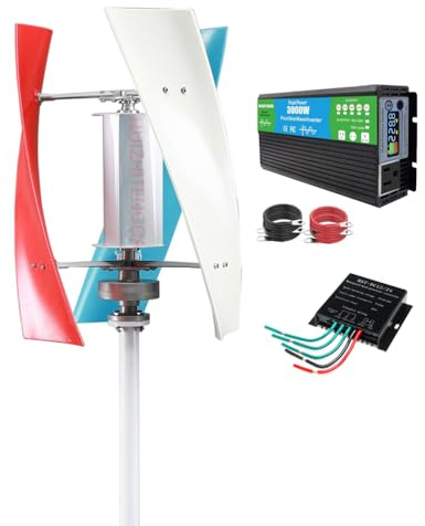HUIZHITENGDA 12V,Kit generatore a turbina eolica a Basso Rumore, 12V 24V 48V 3000W per Barche, Gazebo e Case Mulino a Vento Portatile a 3 Pale con Controller e convertitore di Inverter di Potenza
