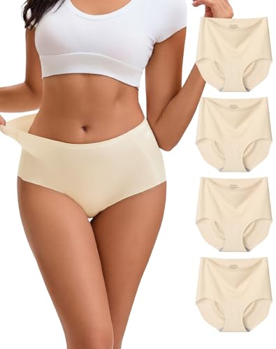 INNERSY Culotte sans Couture Femme Taille Haute Slip Microfibre Lot de 4 | Sous-vêtements Légers, Culottes Extensible, Shorty Polyamide Elasthane, Entrejambe 100% Coton, Séchage Rapide, Sans Étiquette