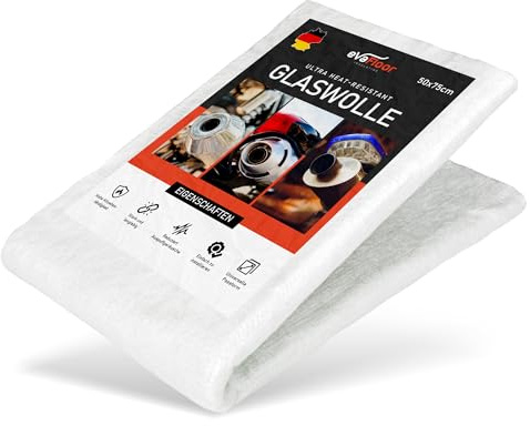 EVAFLOOR® Auspuff Dämmwolle 50x75 cm - 8 mm Stärke | Hitzebeständig bis 800 °C | Reduziert Auspuffgeräusche | Glass Wool | Geeignet für Enduro, Quad und Roller (1 Stück)