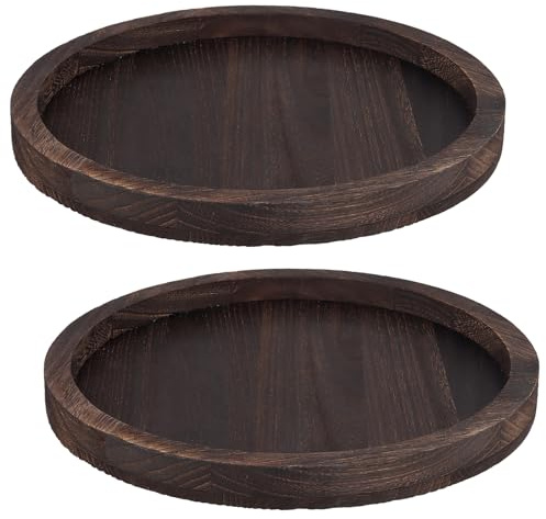 KEILEOHO 2 Stück Holztablett Rund, 32cm Holz Serviertablett, Braun Deko Tablett für Couchtisch, Wohnzimmer, Küche