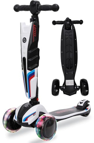 Habib Kinderroller LED Leuchträder, 3 Rad Tretroller - Klappbar, Höhenverstellbar, Mädchen & Jungen, Scooter 3-12 Jahre, bis 50kg