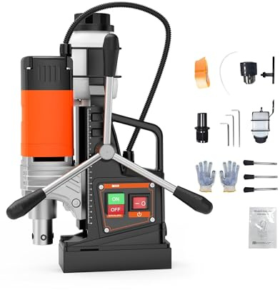 ACEKOOL 1750w Motor 2 Boring Diameter, 2922 Lbf Portable Electric Mag Drill Press, 810 RPM, Drilling Machine for Metal Surface, Home Improvement Industry, Orange and Black